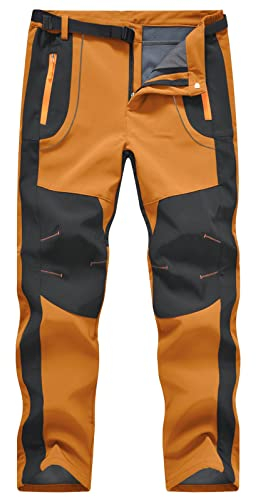 donhobo Herren Wanderhose Outdoorhose Wasserdicht Softshellhose Winddicht Winter Skihose Snowboardhose Warm Fleece Gefüttert Trekkinghose (Orange, L)
