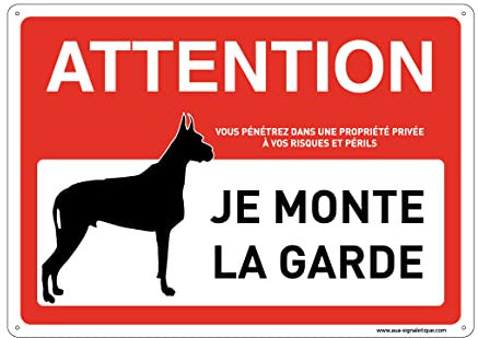 AUA SIGNALETIQUE - Panneau Signalétique en PVC Rigide et Compacte 1.5 mm. (280 x 200 mm, Attention Je Monte La Garde)