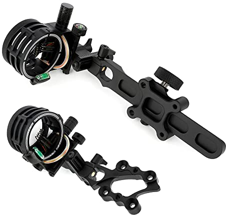 SHARROW Bogenschießen Bogenvisier für Compoundbogen 5 Pin Bogen Visier Micro Einstellbar Jagdvisier mit 4X 6X 8X Linse Verfügbares (Langen Stange, Visier mit 4X Linse)