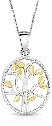 DTPsilver® Collier en argent 925, plaqué or jaune, rose ou bicolore - Petit pendentif arbre de vie - Avec ou sans chaîne - Largeur : 1,2 mm - Longueur réglable : 40 à 45 cm, Argent sterling