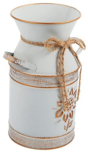 Cabilock Vase Métal Vintage Style Ferme Seau à Fleurs Blanc Et Or pour Balcon Décoration Rustique