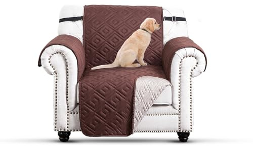 Moonlight Bedding Sofa Cover 1 Seater Brown - Beige Non Slip Water Resistant Sofa Slipcovers Reversible Quilted Sofa Protectors from Pets/Dogs, Chair Covers with Adjustable Elastic Strap