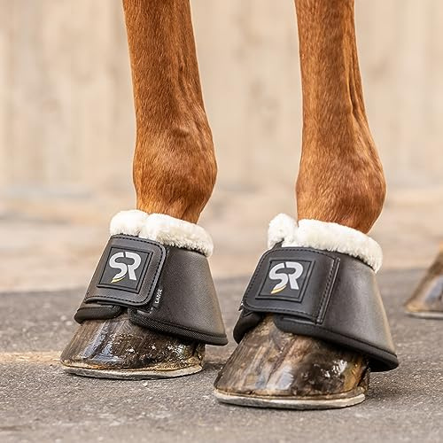 SUNRIDE Hufglocken mit Fell (2er Set) für Pferde - aus hochwertigem Kunstleder und Neopren - zum Schutz vor Ballentritten (schwarz, XL (Full & XFull))