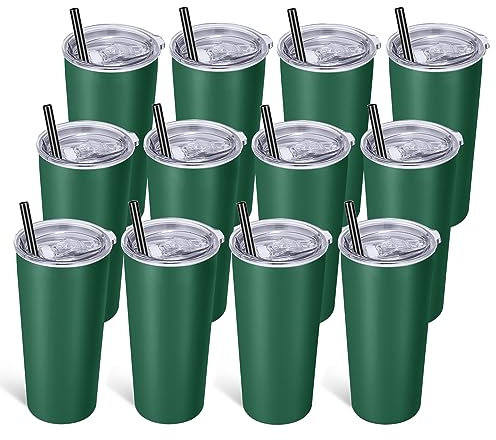 VEGOND 20oz Tumbler Stainless Steel Tumbler with Lid And Straw Vacuum Insulated Double Wall Travel Coffee Mug(dark green package 12)