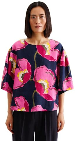 Seidensticker Damen Shirt - Fashion Bluse - Regular Fit - Rundhalsausschnitt - Kurzarm - 100% Leinen