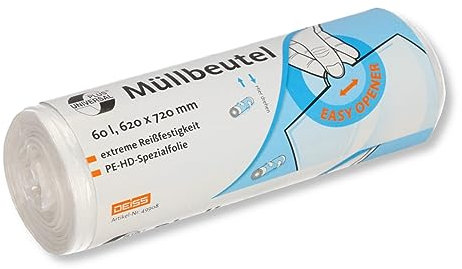 Müllbeutel DEISS Universal Plus 60 L transparent Müllsäcke Abfallsack Abfallbeutel