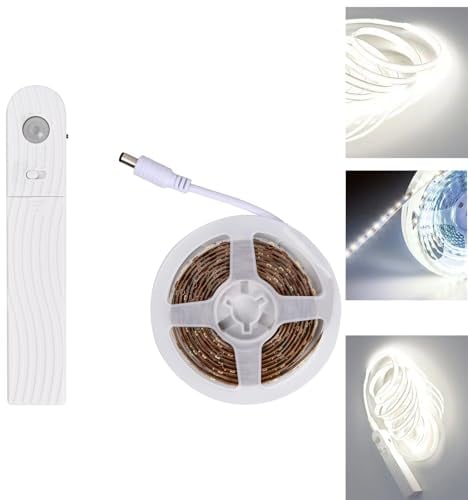 ieron Tira de luces LED con sensor de movimiento, batería 3M con interruptor, autoadhesiva, cortable, impermeable, cinta LED regulable para debajo del gabinete, cocina, dormitorio (blanco frío)