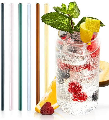 Sänger | Glasstrohhalme 6 tlg, Trinkhalme für Gläser, Strohhalme Wiederverwendbar für Cocktails Saft & Wasser, Glas Strohhalm Spülmaschinenfest, Glass Straw, Glastrinkhalm Bunt | 20 cm lang