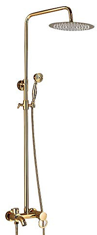 Gold Duscharmatur, Duschset Regendusche,Mischbatterie Kopfbrause Antik Messing Set Dusche Duschsystem mit 8 Regendusche, Handbrause Kopf, Badewanne Auslauf,Höhenverstellbar,70~120cm