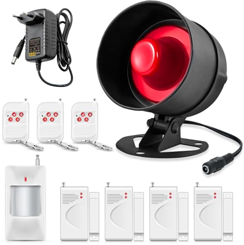 Sistema de Alarma doméstica inalámbrica,10 Piezas Sistema Completo de Alarma antirrobo,Sirena de Alarma con PIR, Sensor de Puerta y Ventana, Control Remoto para apartamento,Garaje, Oficina