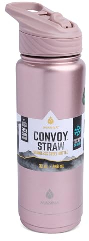 Manna Convoy Straw Double Wall Vacuum Insulated Stainless Steel Tumbler - Shimmer Rose Whisper - 32 oz