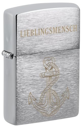 Zippo Sturmfeuerzeug - Lieblingsmensch - Brushed Chrome Finish mit Lasergravur - Nachfüllbar - Wiederverwendbar - Windfestes Design - Geschenkbox - Made in USA