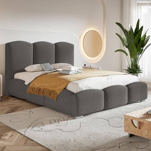 MOTIVENA Hilton Bubble Bett 180x200, Polsterbett 180x200, mit Bettkasten, mit Stauraum, mit Lattenrost, mit Kopfteil, ohne Matratze, Bett Boucle, Grau Anthrazit