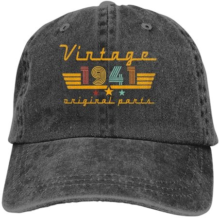 Bedruckte Baseballkappe im Vintage-Stil 1935, 1936, 1937, 1938, 1939, 1940, 1941, 1942, 1943, 1944, 81, 82, 83, 84, 85, 86, 87, 88, 89, 90 Jahre, 1941 Schwarz, Einheitsgröße