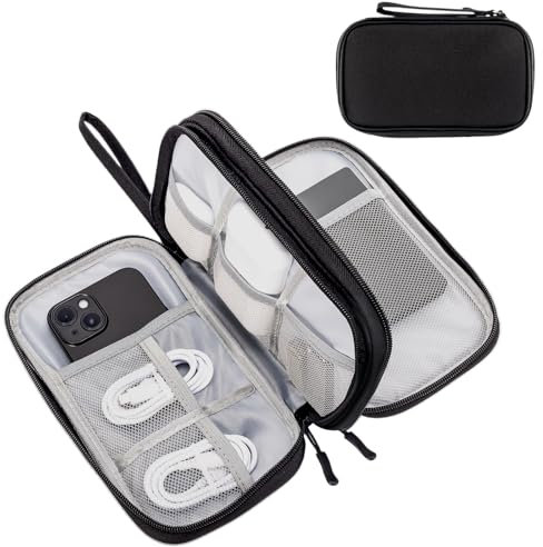 ProCase Porta Cavi da Viaggio a 3 Strati, Accessori Utili, Borsa Organizer Tech Pouch Custodia Portatile per Cavi, Caricabatterie, Power Bank, Adattatori - Nero/S