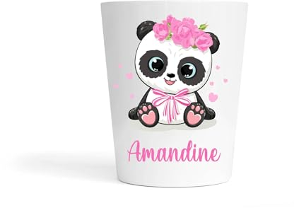 Gobelet Enfant Fille Personnalisé Panda Fleurs – Gobelet Incassable 230ml Sans BPA – Tasse Prénom École ou Crèche – Cadeau Rentrée Scolaire Maternelle