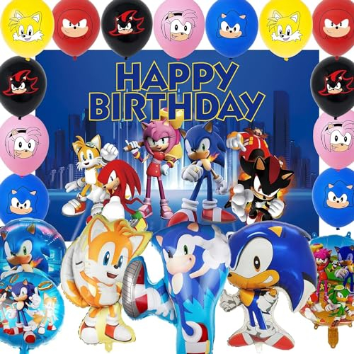 Geburtstagsdeko 32 Stück Geburtstag Deko Set Blaue Luftballons Happy Birthday Hintergrund für Kindergeburtstag, Thema Party Dekoration Zubehör