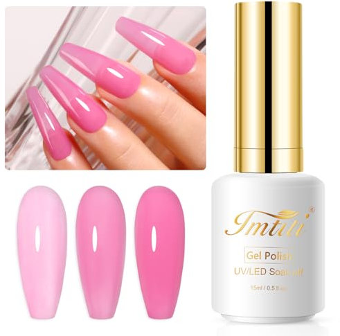 Imtiti Sheer Pink Gel Nail Polish, 15ML Jelly Pink Purple Translucent Color UV/LED Soak Off Gel Polish for DIY Nail Art Manicure and Pedicure 1Pcs