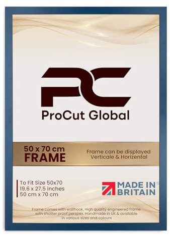 Procut Global 50X70CM Navy Blue Picture Frames - Modern Wooden Photo Frame with Shatterproof Perspex for Wall or Tabletop - Perfect for Posters, Certificates, Prints - Sizes & Colors Available