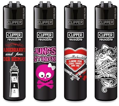 Clipper® 4er Set Flaming Star #1 Feuerzeuge + 1 Sticker High Zombie