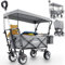 ONBEST Bollerwagen faltbar - Plus Regenschutz - Faltbollerwagen mit Dach 100 kg Zuladung – Sonnenschutz Dach – Kühltasche – Becherhalter – Outdoor – klappbarer Strandbollerwagen (Hell-Grau)