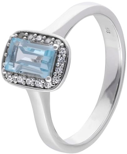 trendor Damenring Weißgold 333/8K Blautopas/Zirkonias wunderschönes Schmuckstück für Frauen, edle Geschenkidee und tolles Accessoire, 68444 Ringgröße 54/17,2