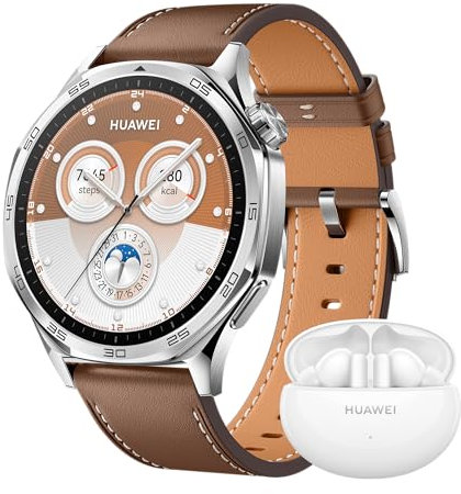 HUAWEI WATCH GT 5 46mm Smartwatch, All-new Running and Cycling Sports, Health Tracking, up to 14 Days Battery Life, Compatible with iOS and Android+FreeBuds 5i, Brown