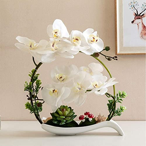 QXGJTLI Kunstblumen-Set, Kunstblume mit Vase, Kunstblumen, PU-Phalaenopsis-Blume für Home-Office-Party-Dekoration, lila, schöne Kunstblumen und Vasen (Farbe: C) (lila) (lila)