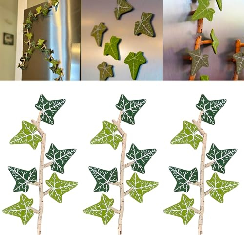3D Printed Fridge Magnet Ivy with Articulating Vines, 3 Pack - Funny Artificial Ivy with Strong Magnets & Stems