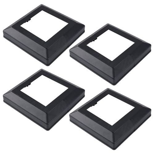UFURMATE Pfostenbasisabdeckung, 4 Stück, 8,9 x 8,9 cm, Kunststoff-Pfosten-Abdeckplatten, dekorative geteilte Pfostenabdeckung, quadratische Geländer-Basisabdeckung für Treppengeländer, Zaun (schwarz)