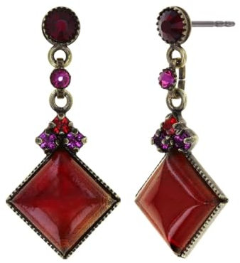 Konplott: pendelnde Ohrstecker Bohemian Treasure red, hängende viereckige Glas-Ohrstecker mit runden Kristallsteinen in rot, für Damen/Frauen