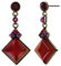 Konplott: pendelnde Ohrstecker Bohemian Treasure red, hängende viereckige Glas-Ohrstecker mit runden Kristallsteinen in rot, für Damen/Frauen