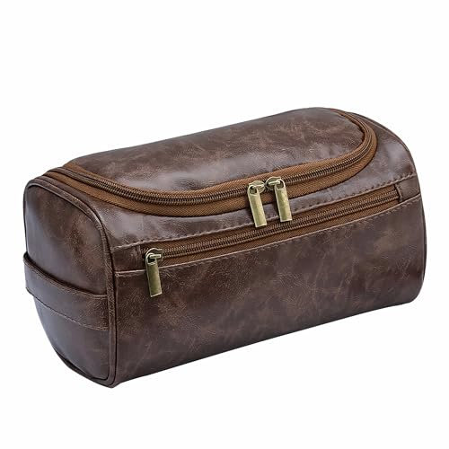 Fyriswho Trousse de Toilette Voyage Homme,Accessoires de Toilette Sac de Rasage,Sac de Makeup Toilette Imperméable, Sac Rangement Cosmétique pour Voyage Gym Business et Vacance,Marron Foncé