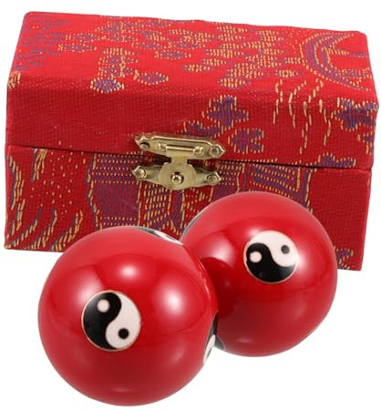 LAPYAPPE Chinesische Handtherapie Bälle aus Emaille mit Klang in Roter Brokatbox Fördert Gelenkbeweglichkeit und Handmassage für Senioren