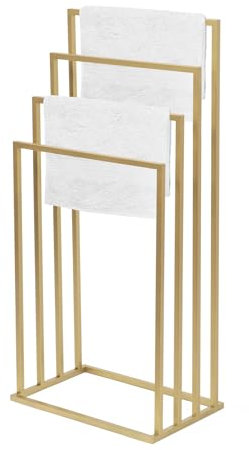 FRAMADO - Portasciugamani Autoportante - Portasciugamani in Piedi - LxPxA 45x29x96cm - in Metallo, con Cuscinetti Antiscivolo, Stabile, Prodotto UE, Senza Montaggio - VIVO con 4 Barre Oro