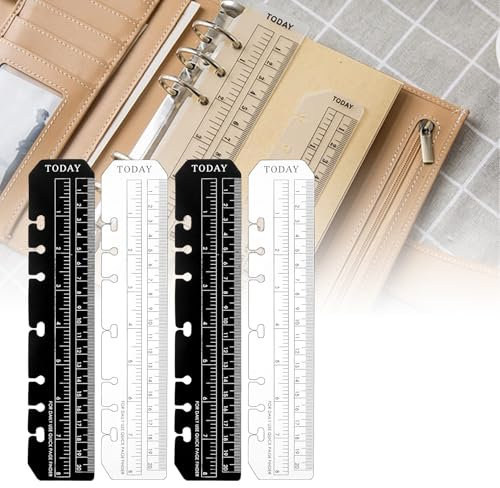 4-Stück Lesezeichen Lineal,A5 Seitenmarker Lineal 20cm aus Schwarz,Page Finder für A5 Format 6-Loch Binder Notizbuch,Ideal für Büro Schule DIY als Praktischer Buchzeichen-Maßstab