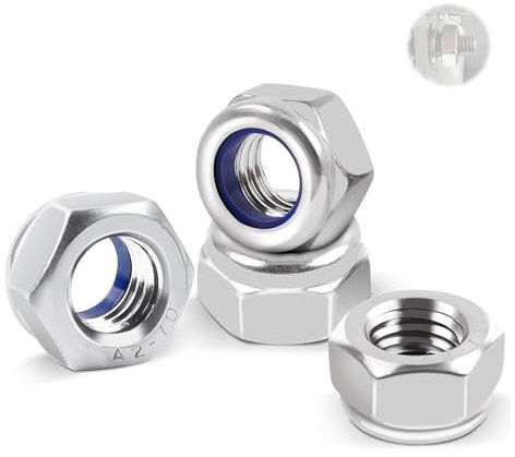 AzureRay Dadi M8, Dadi Esagonali M8 in Acciaio Inox A2 V2A, 20 Pezzi Noci di Sicurezza Autobloccanti, Standard DIN985, Noci per Fissaggio Professionale