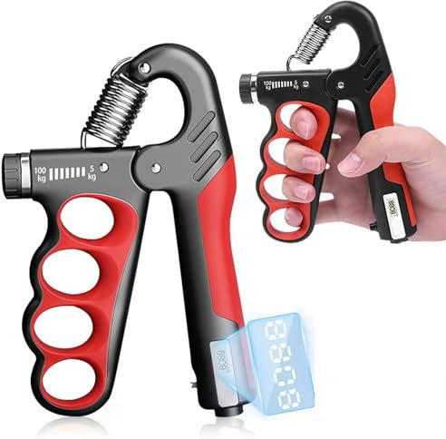 Handtrainer Unterarmtrainer - 2025 Neu Griffkraft Trainer | Unterarm TrainingsgeräT Mit Elektronische ZäHlfunktion, Einstellbarer Widerstand 5-100kg Hand Trainer FüR Den Muskelaufbau (Rot)