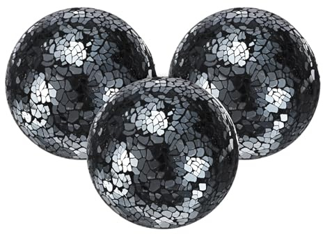 M METERXITY 3-Pack Decorative Ball 2.4 inch Mosaic Glass Bright Black | Decorative Glass Orbs, for Bowls, Home Decor, Dining Tables, Wedding Party, Coffee Table, Centerpiece Decor