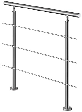 Aica Geländer Edelstahl, Treppengeländer außen, Handlauf 100cm 3 Querstreben, Brüstung Innen-und Außenbereich Geeignet