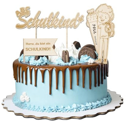 BMGRKYQX 3 Stück Tortendeko Einschulung Holz Schulkind 2025 Junge Schulkind deko Junge Kuchen deko Einschulung Cake Topper 1. Schultag Tortenstecker