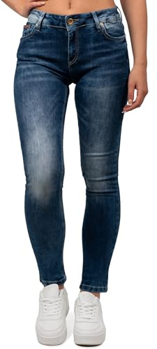 Cipo & Baxx Damen Jeans | Slim Fit & Used Look | Modische Kontrastnähte & Mehrtaschen | Bequeme Stretch-Jeans in Blau & Schwarz