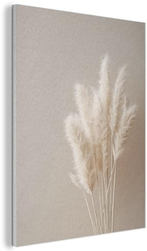 MuchoWow© Bild aus Filz Schlafzimmer Bilder Badezimmer Wand Deko Wohnzimmer | 50x70 cm - Modern Wanddeko Bilderwand Geschenk Pampasgras - Federn - Pastell - Weiß
