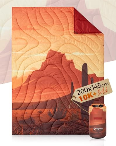 KingCamp Campingdecke, ultraleichte warme kompakte Reisedecke, Gobi-Wüste | Wasserabweisende multifunktionale mit Druckknopf & kleinem Packmaß für Camping, Reisen, Wandern, Büro und Outdoor, 200×145cm