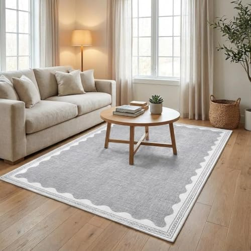 Moderner Teppich Wohnzimmer 120x170cm Grau Waschbarer für Wohnzimmer | Rutschfeste, Gezackt, Kurzflorige, Fleckenabweisende, Faltbare Fußmatte, Farbecht, für Schlafzimmer, Büro, Arbeitszimmer