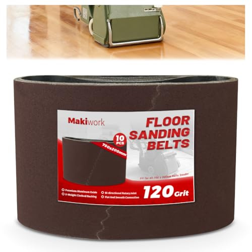 Makiwork 10-Stk. Bandschleifbänder 750 x 200 mm, K120 Aluminiumoxid für Parkettschleifmaschine – kompatibel mit Bona Scorpion & Lagler Hummel, Profi-Schleifmittel für Hartholz & Parkett