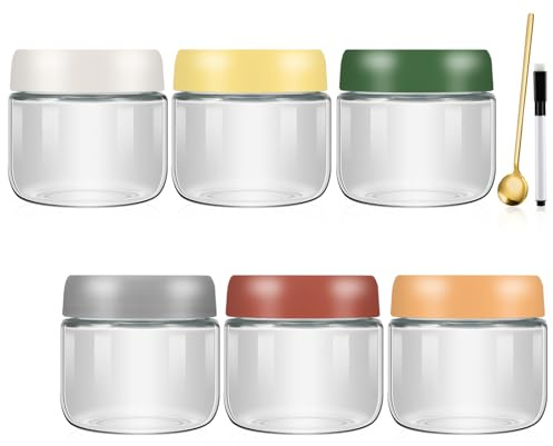Alitree 6 Pièces Pot Overnight Oat Verre,300ml Overnight Oats Jar | , Pot Yaourt en Verre avec Couvercle, pour Fraîcheur et Conservation Flocons d'Avoine, Salade, Confitures, Yaourt
