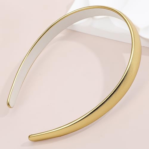 Gold Plain Headband for Women - Satin Hair Band, Trendy Non Slip Headband for Girls, Cute Ribbed Women Headbands, Elastic Hair Bands Fashion Hard Head Band Accessories for Christmas, Birthday