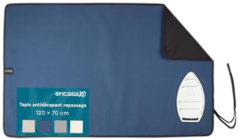 Encasa XO Tapis de Repassage, Support Antidérapant 48x28 Cobalt | Repose-Fer Silicone | 100% Coton | Protection Thermique | Pliable & Portatif
