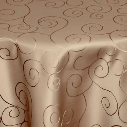 Tischdecke | Cappuccino - Rund - 160cm | Tafeldecke | Tischtuch | Ornamenten-Muster | Damast | Seidenglanz | Pflegeleicht | Schmutzabweisend